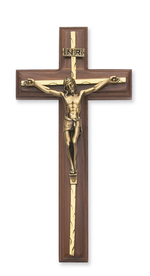 10-inch Walnut Crucifix Gold Overlay