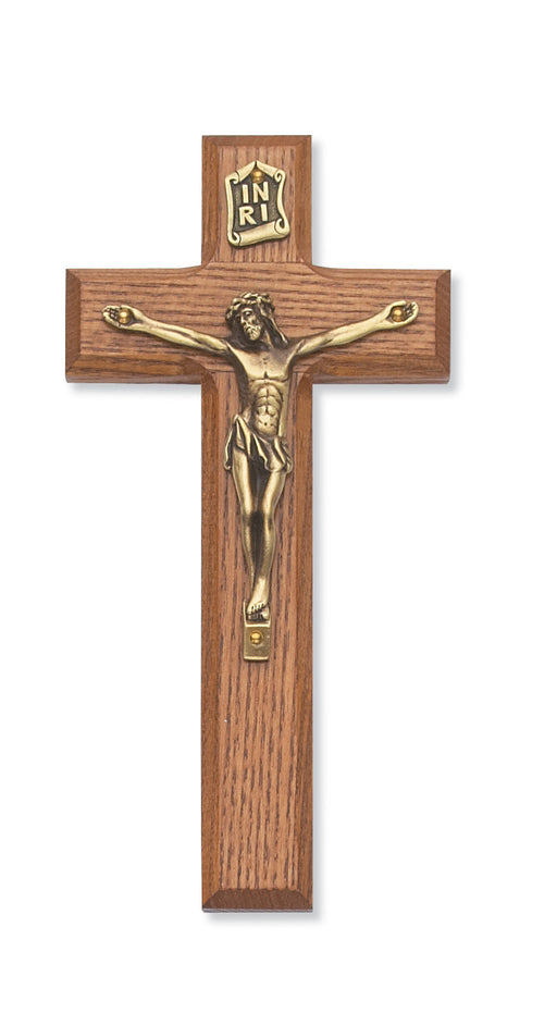 7-inch Stained Oak Crucifix Gold Corpus