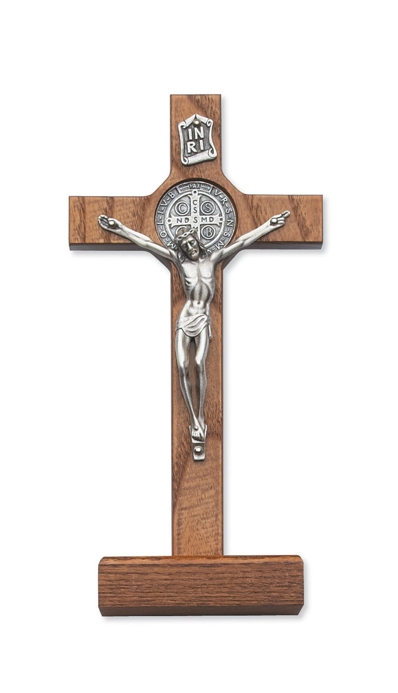 8-inch Walnut Stand Saint Bend Crucifix