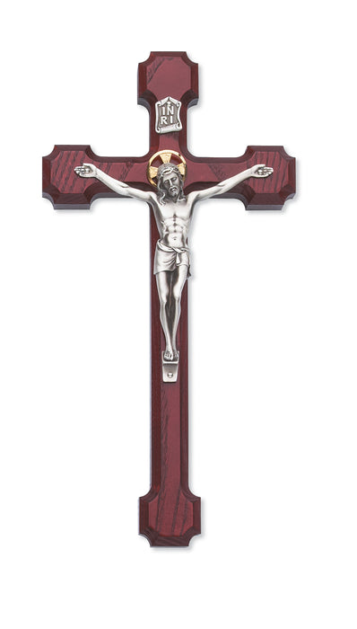 8-inch Cherry Stain Crucifix Silver