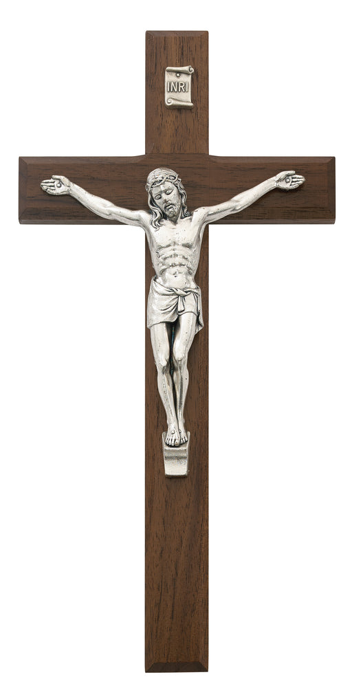 10-inch Walnut/Silver Crucifix