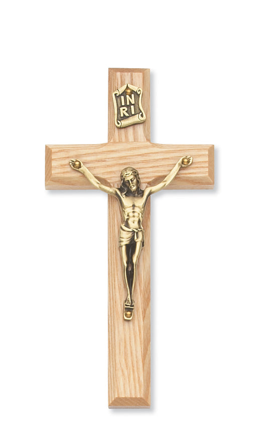 8-inch Beveled Oak/Gold Crucifix