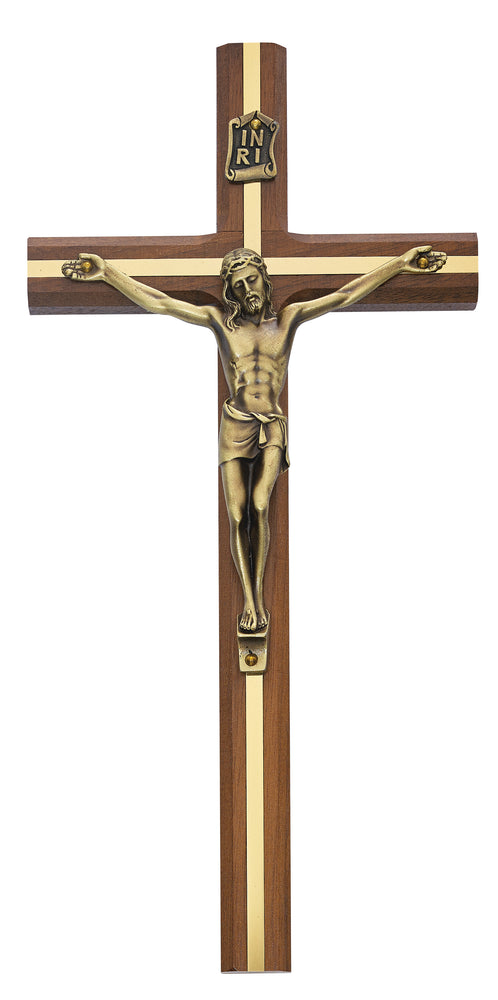 10-inch Walnut Inlay with Gold Crucifix