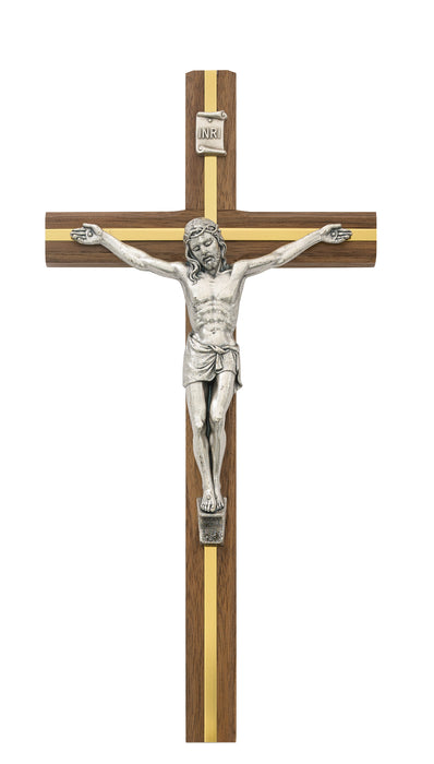 10-inch Walnut Crucifix with Silver