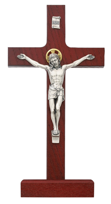 8-inch Cherry Stain Standing Crucifix