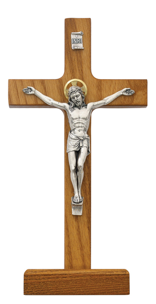 8-inch Walnut Stain Stand Crucifix
