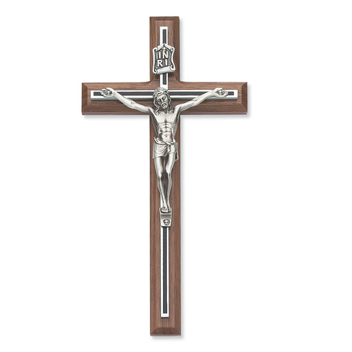 8-inch Walnut with Black Overlay Crucifix