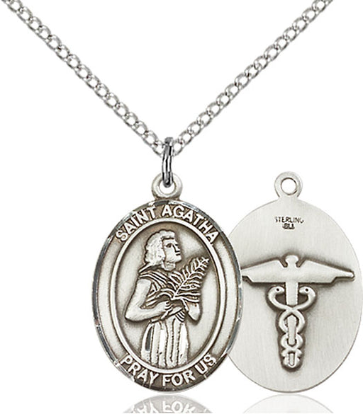 Sterling Silver Saint Agatha Nurse Necklace Set