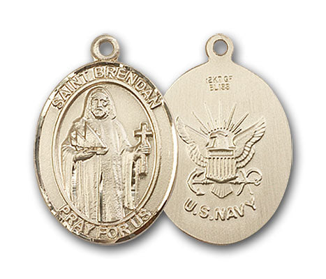 14K Gold Saint Brendan the Navigator Navy Pendant