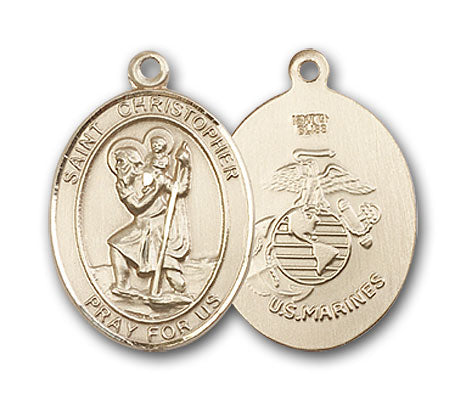 14K Gold Saint Christopher Marines Pendant