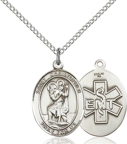 Sterling Silver Saint Christopher Emt Necklace Set
