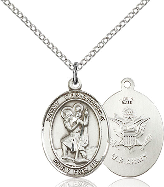 Sterling Silver Saint Christopher Army Necklace Set