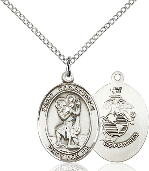 Sterling Silver Saint Christopher Marines Necklace Set