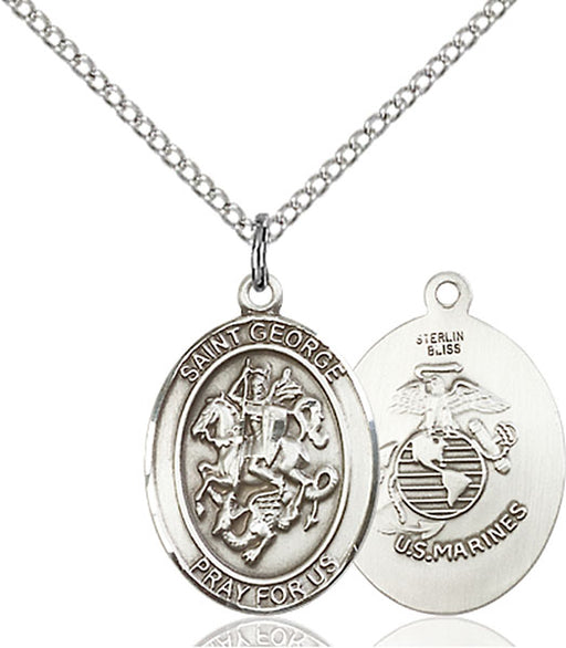 Sterling Silver Saint George Marines Necklace Set