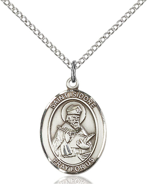 Sterling Silver Saint Isidore of Seville Necklace Set