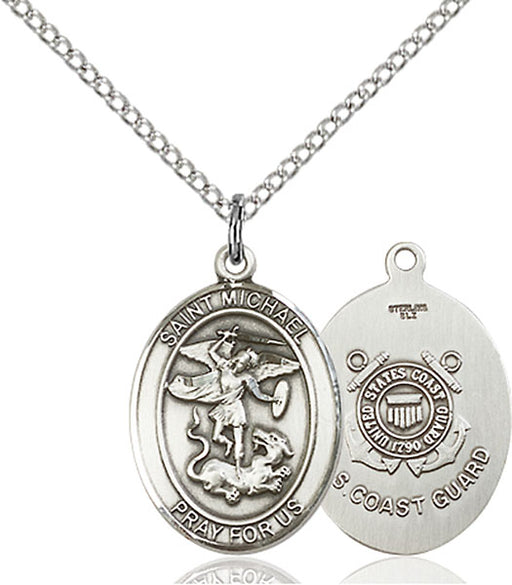 Sterling Silver Saint Michael Coast Guard Necklace Set