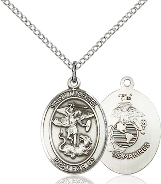 Sterling Silver Saint Michael Marines Necklace Set