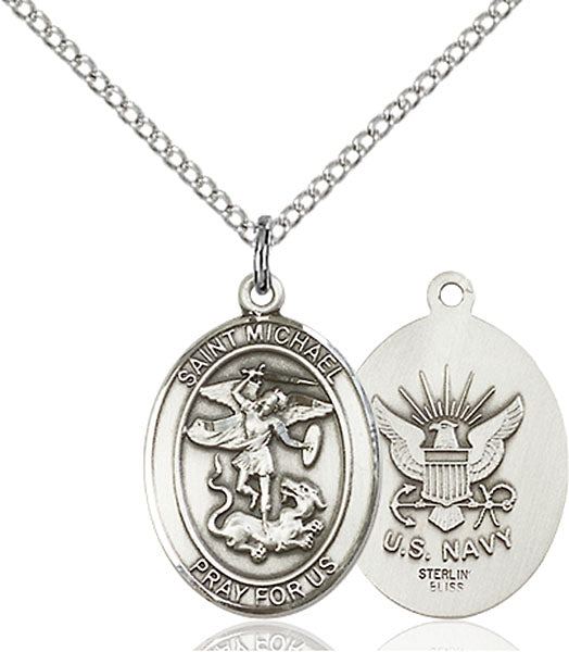 Sterling Silver Saint Michael Navy Necklace Set