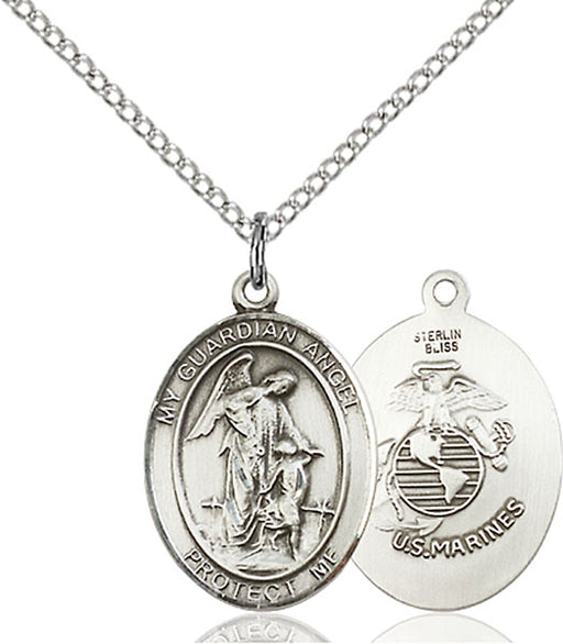 Sterling Silver Guardian Angel, Angel Jewelry Marines Necklace Set