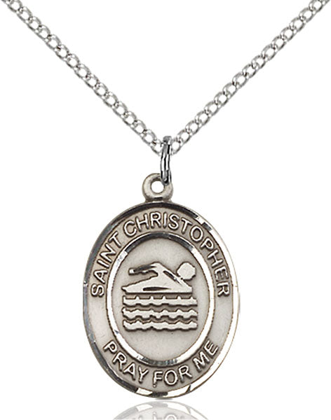 Sterling Silver Saint Christopher Swimming Necklace Set