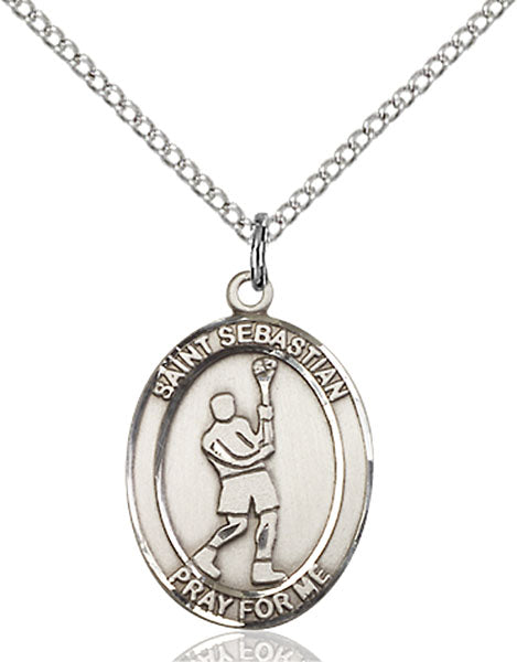Sterling Silver Saint Sebastian Lacrosse Necklace Set