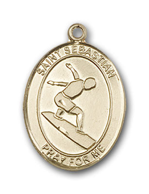 14K Gold Saint Sebastian Surfing Pendant