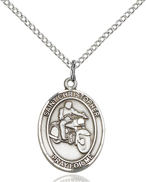 Sterling Silver Saint Christopher Motorcycle Necklace Set