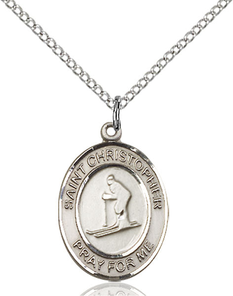 Sterling Silver Saint Christopher Skiing Necklace Set