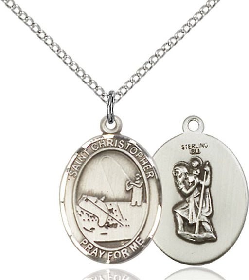 Sterling Silver Saint Christopher Fishing Necklace Set