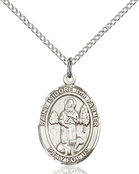 Sterling Silver Saint Isidore the Farmer Necklace Set