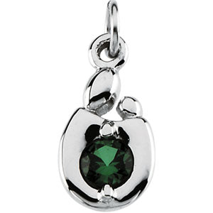 14K White Gold Mother and Child May Birthstone Charm