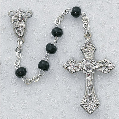 4MM Black Wood Rosary Boxed