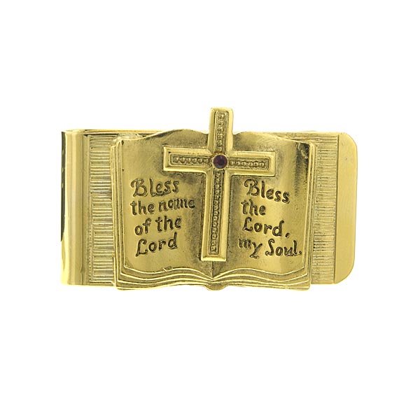 Gold-Tone Open Bible Bless The Lord Money Clip