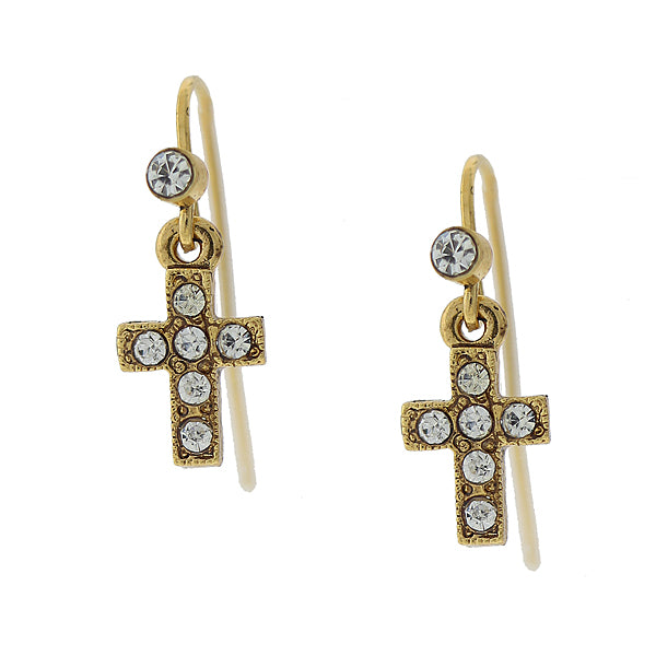 14K Gold-Dipped Crystal Cross Wire Drop Earrings