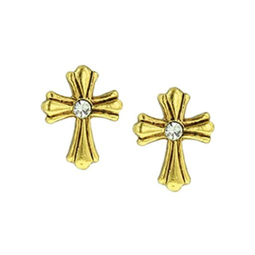14K Gold-Dipped Crystal Cross Stud Earrings