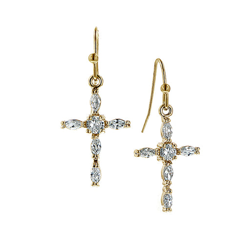 14K Gold-Dipped Crystal Cross Drop Earrings