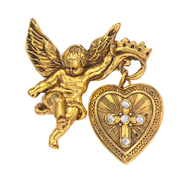 14K Gold-Dipped Crystal Glory of the Cross Fob Locket Brooch
