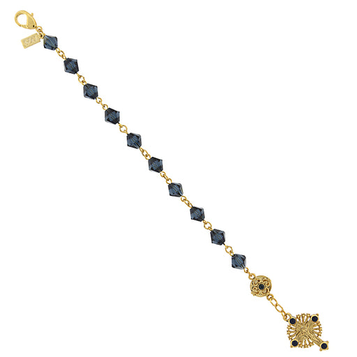 14K Gold-Dipped Blue Bead Windows to Heaven Rosary Crucifix Bracelet