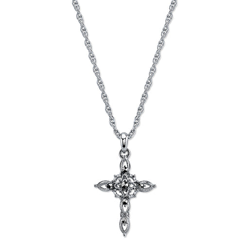 Silver-Tone Imitation Marcasite Cross Pendant Necklace