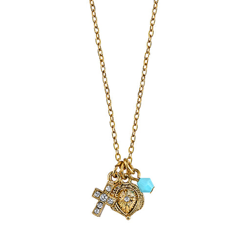 14K Gold-Dipped Crystal Turquoise Blue Cross Pendant Necklace