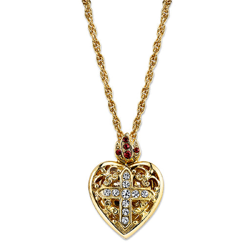 14K Gold-Dipped Crystal Heart Cross Locket Necklace