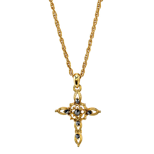 14K Gold-Dipped Imitation Marcasite Cross Pendant Necklace