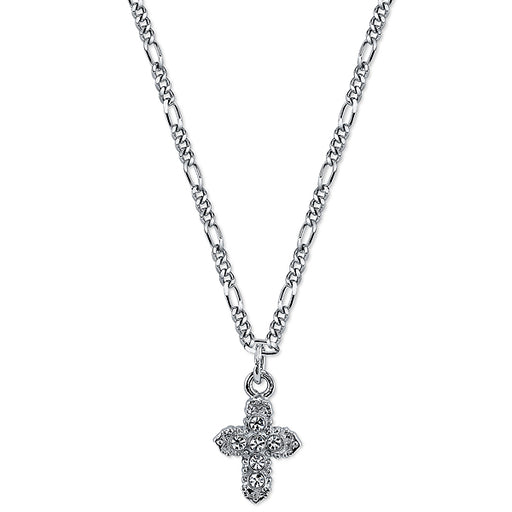 Silver-Tone Crystal Hope Cross Pendant Necklace