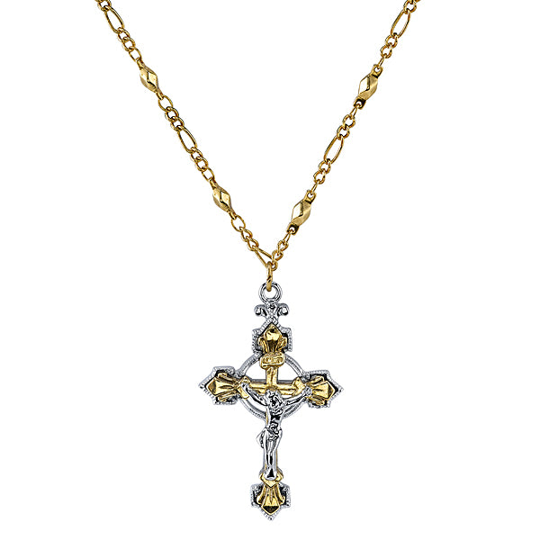 14K Gold-Dipped and Silver-Tone Triple Casted Crucifix Pendant Necklace