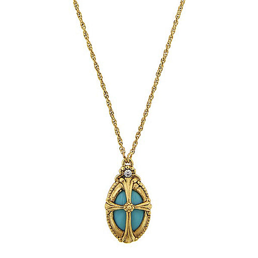 14K Gold-Dipped Imitation Turquoise Oval Necklace