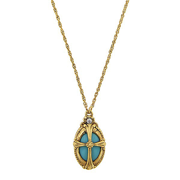 14K Gold-Dipped Imitation Turquoise Oval Necklace