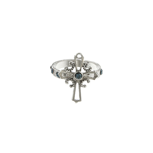 Carded Silver-Tone Blue Cross Ring Size 7.0