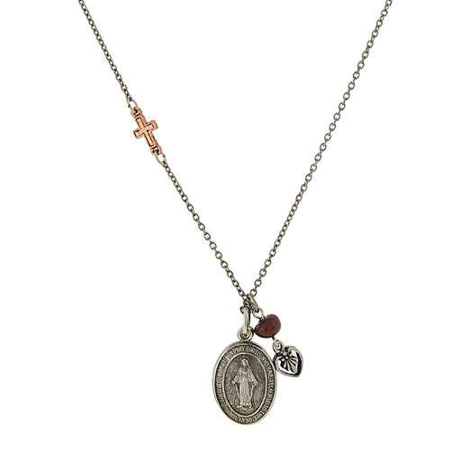 Mixed Metal Miraculous Medal Sliding Locket Charm Necklace
