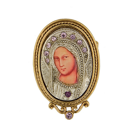 14K Gold-Dipped and Silver-Tone Purple Crystal Enamel Small Iconica Mary Brooch