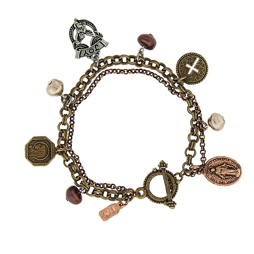 Mixed Metal Miraculous Medal Angel Charm Toggle Bracelet